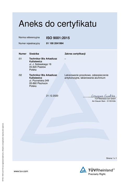 ISO certyfikat aneks